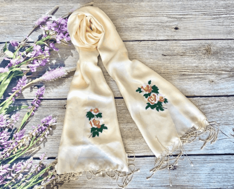 Silk scarves with embroidery