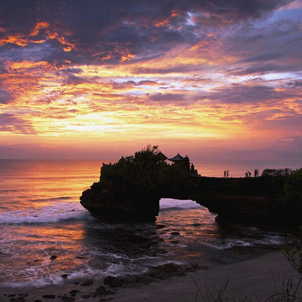 Beautiful sunset at Tanah Lot Temple 