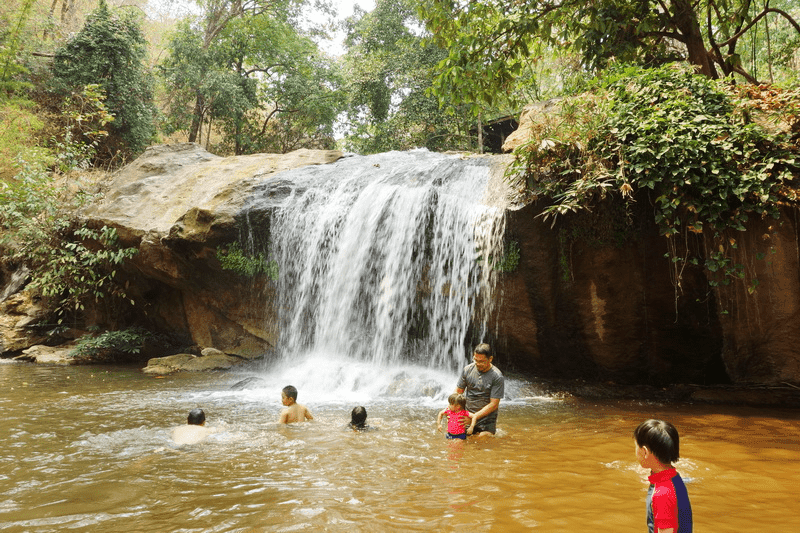 Bathing and swimming at the waterfall