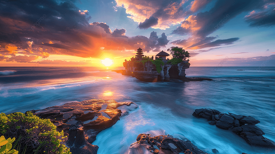 Tanah Lot Temple sunset from the sea