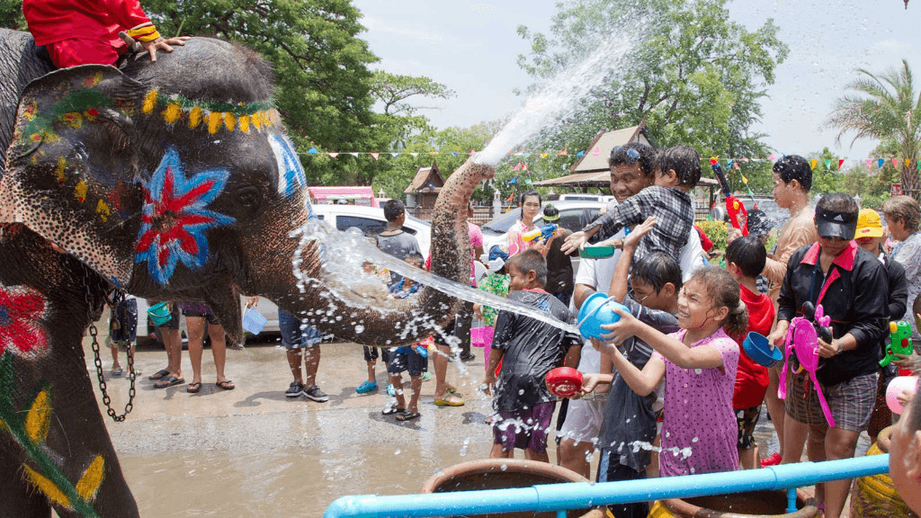 Songkran water festival in summer 