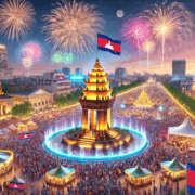 A proud symbol of freedom, glowing beautifully during Cambodia’s Independence Day celebrations