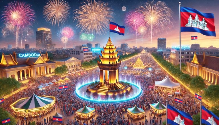 A proud symbol of freedom, glowing beautifully during Cambodia’s Independence Day celebrations