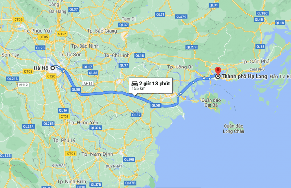 The distance from Hanoi to Ha Long Bay is about 155 km when traveling by car