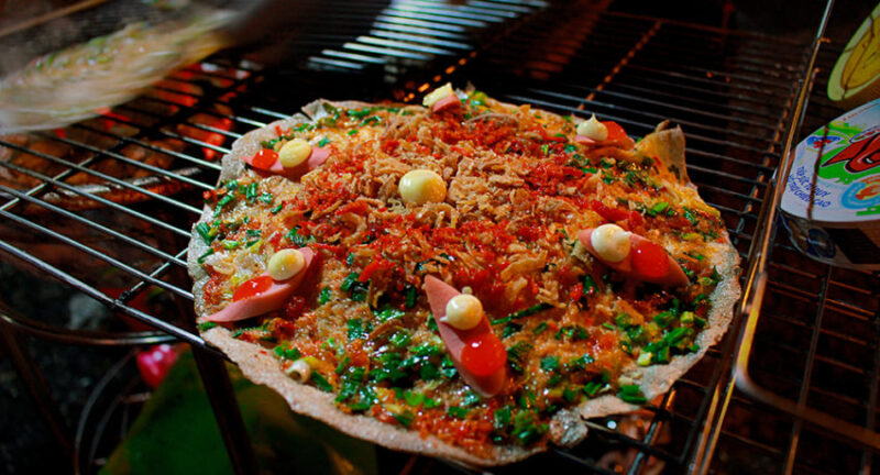 Vietnamese pizza is an iconic snack at Night Market Dalat