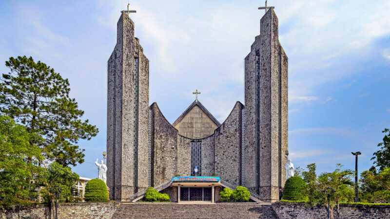 Phu Cam Cathedral features a contemporary architectural design