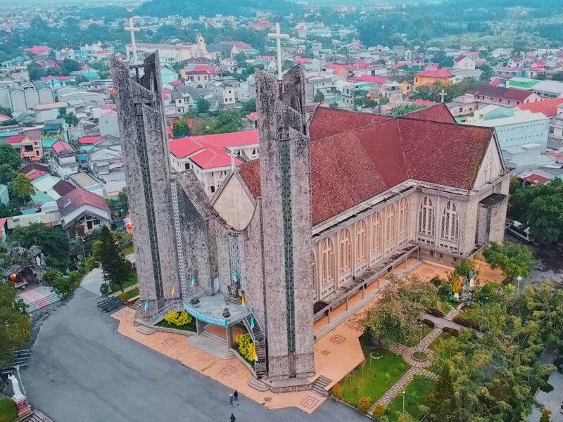 Phu Cam Cathedral resembles a cross